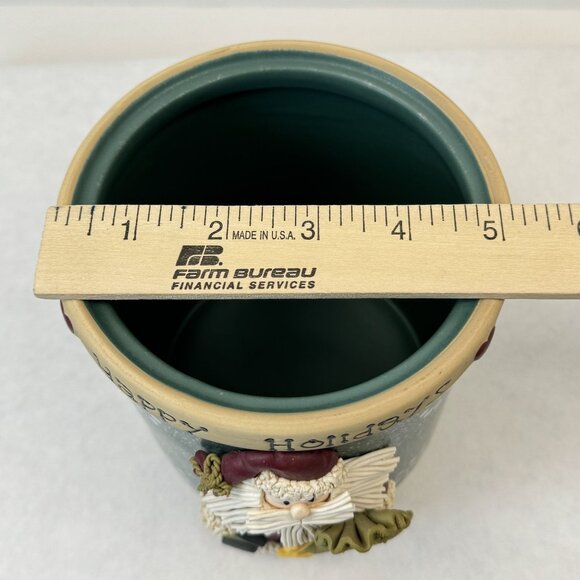 Happy Holidays Santa Claus Stoneware Cookie Jar with Lid Canister Crock 7.25 in - Picture 12 of 13